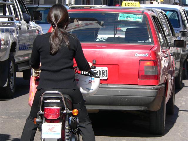 Motoscooter in Traffic Snarl