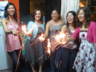 Girls playing with sparklers