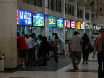 Buying tickets at the bus station