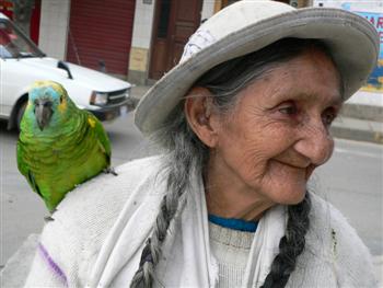 old lady and parrot