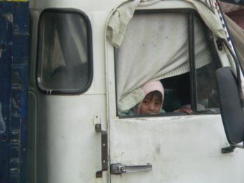 baby in truck window