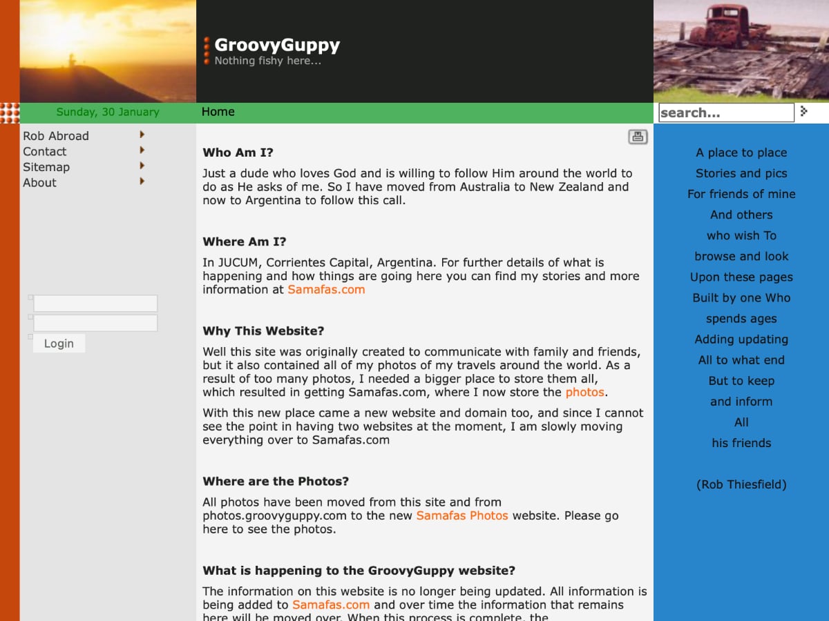Screenshot of GroovyGuppy, the original site, with the tagline 'Nothing fishy here…'.