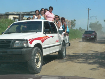 crowded onto a truck