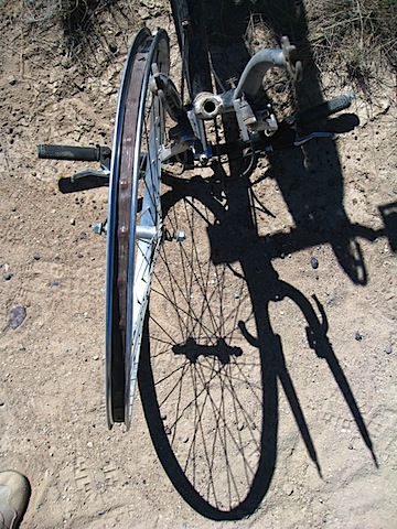 The buckled wheel, now partly fixed