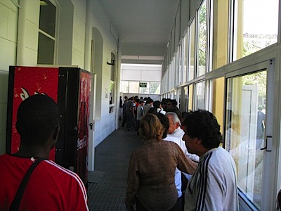 The line of people waiting for a form