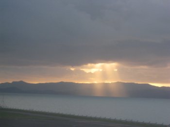 Sunset as we takeoff in Auckland.
